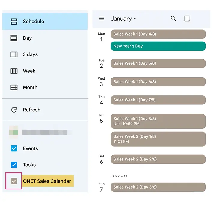 Step 2: Make sure your Sales Calendar shows up on your Google Calendar