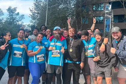 AVP Perminderjit Singh with DreamAchiever Team pose in a group photo during the 2024 Australia 108 Stair Challenge