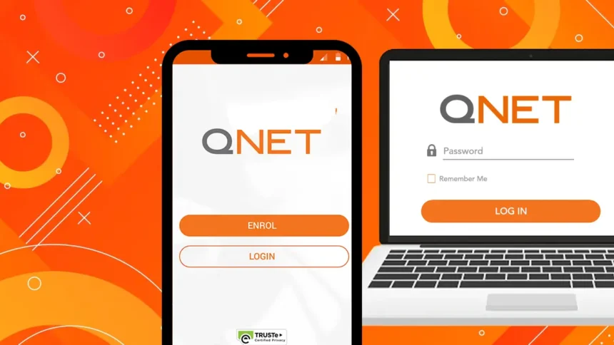 Log in screens of the QNET Mobile App and Virtual Office